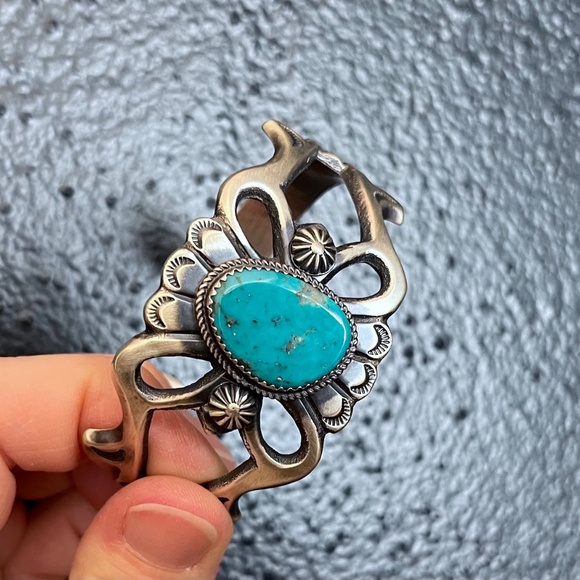 Vintage Navajo Sterling Silver Turquoise Bracelet Cuff Martha Cayatineto #1 - Picture 2 of 16